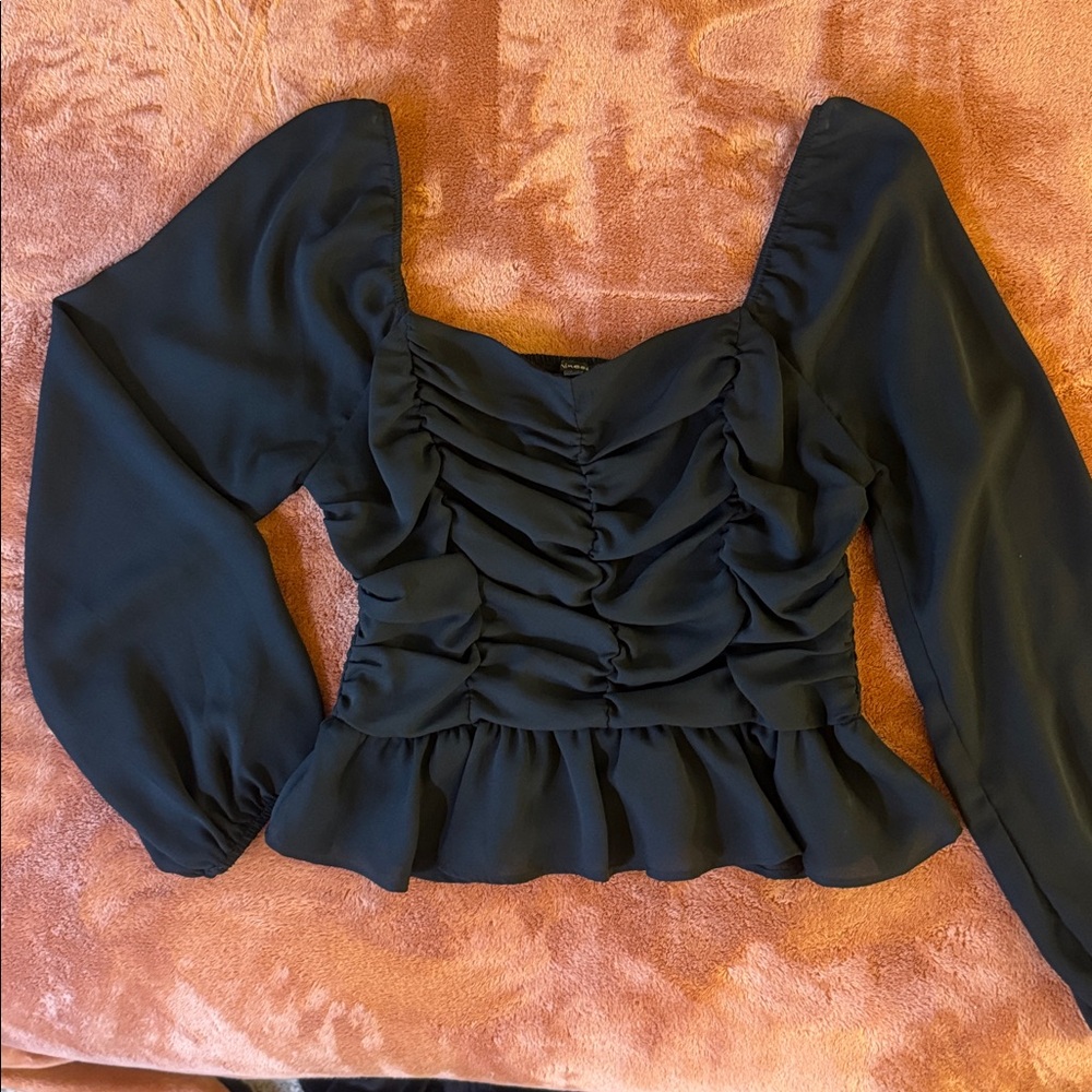 Elegant Black Ruched Women's Top